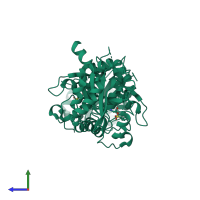 Homo dimeric assembly 1 of PDB entry 1iec coloured by chemically distinct molecules, side view.