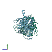 PDB entry 1ied coloured by chain, side view.