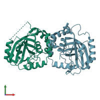 PDB entry 1ieg coloured by chain, front view.
