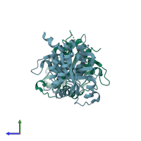 PDB entry 1ieg coloured by chain, side view.