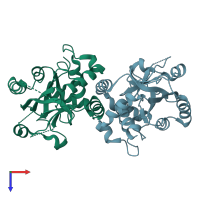 PDB entry 1ieg coloured by chain, top view.