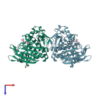 PDB entry 1iem coloured by chain, top view.