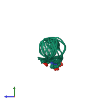 PDB entry 1ieo coloured by chain, ensemble of 20 models, side view.