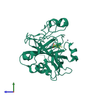 PDB entry 1if4 coloured by chain, side view.