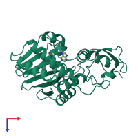 PDB entry 1ifs coloured by chain, top view.