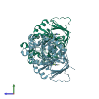 PDB entry 1ig0 coloured by chain, side view.