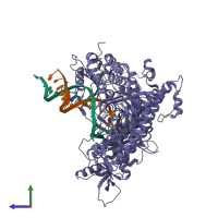 PDB entry 1ig9 coloured by chain, side view.