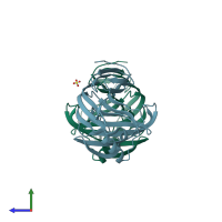 PDB entry 1igo coloured by chain, side view.