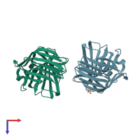 PDB entry 1igo coloured by chain, top view.