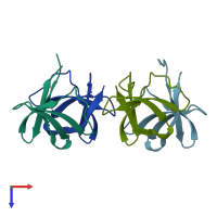 PDB entry 1igq coloured by chain, top view.