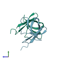 PDB entry 1igu coloured by chain, side view.