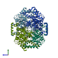 PDB entry 1igw coloured by chain, side view.