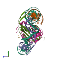 PDB entry 1ihf coloured by chain, side view.