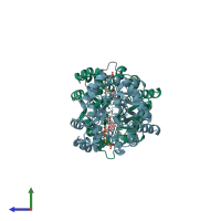 PDB entry 1ihi coloured by chain, side view.
