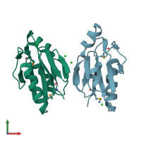 PDB entry 1ihn coloured by chain, front view.