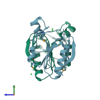 PDB entry 1ihn coloured by chain, side view.
