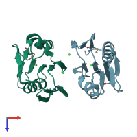 PDB entry 1ihn coloured by chain, top view.