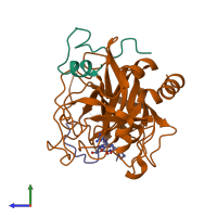 PDB entry 1ihs coloured by chain, side view.