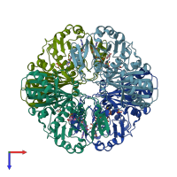 PDB entry 1ihx coloured by chain, top view.