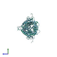 PDB entry 1ii6 coloured by chain, side view.