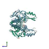 PDB entry 1ii7 coloured by chain, side view.