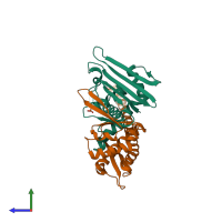 PDB entry 1ii8 coloured by chain, side view.