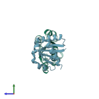 PDB entry 1iib coloured by chain, side view.