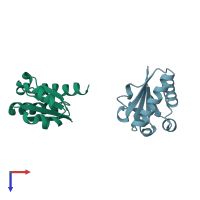 PDB entry 1iib coloured by chain, top view.