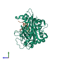 PDB entry 1iid coloured by chain, side view.