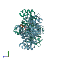 PDB entry 1iim coloured by chain, side view.