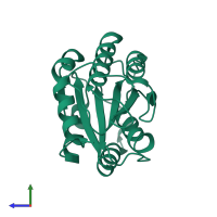 Monomeric assembly 1 of PDB entry 1ijb coloured by chemically distinct molecules, side view.