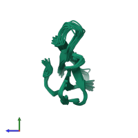 PDB entry 1ijc coloured by chain, ensemble of 20 models, side view.