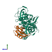 PDB entry 1ijf coloured by chain, side view.