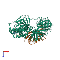 PDB entry 1ijf coloured by chain, top view.