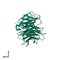 Monomeric assembly 2 of PDB entry 1ijq coloured by chemically distinct molecules, side view.