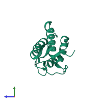 PDB entry 1ijz coloured by chain, side view.