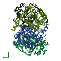 PDB entry 1ik4 coloured by chain, side view.