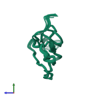 PDB entry 1ikc coloured by chain, ensemble of 30 models, side view.