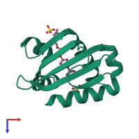 PDB entry 1ikt coloured by chain, top view.