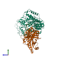 PDB entry 1ikv coloured by chain, side view.