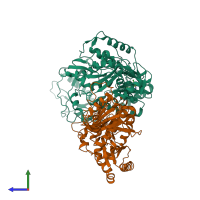 PDB entry 1ikw coloured by chain, side view.