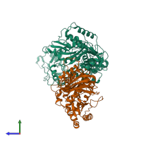 PDB entry 1ikx coloured by chain, side view.