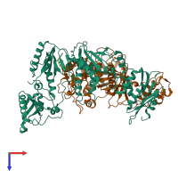 PDB entry 1ikx coloured by chain, top view.