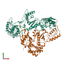 PDB entry 1iky coloured by chain, front view.