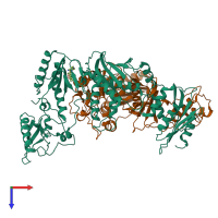 PDB entry 1iky coloured by chain, top view.