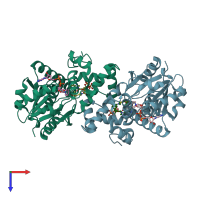 PDB entry 1il0 coloured by chain, top view.
