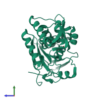 PDB entry 1il4 coloured by chain, side view.