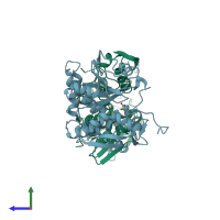 PDB entry 1il5 coloured by chain, side view.