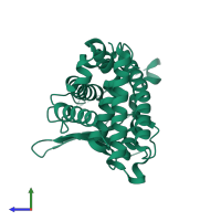 PDB entry 1ilg coloured by chain, side view.