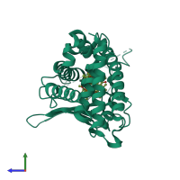 PDB entry 1ilh coloured by chain, side view.